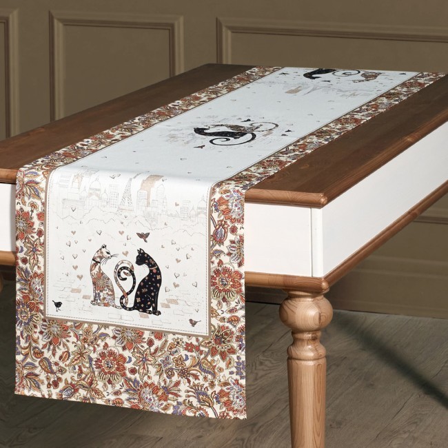 Дорожка "парижские коты",40х146см, белый,100% хлопок,твил Lefard (850-746-3)