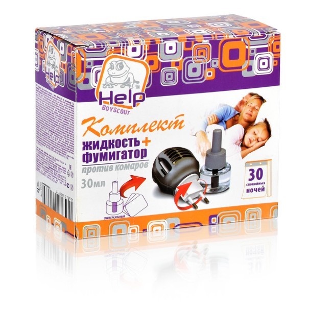 Комплект HELP  против комаров: фумигатор и жидкость  30 ночей, инсектицидная (80502) (53790)