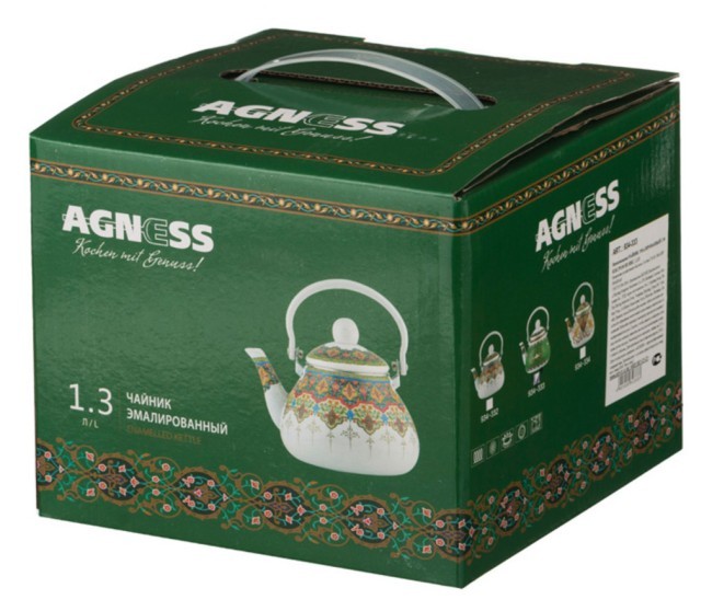 Чайник agness эмалированный со съемным фильтром из нжс,  серия сура, 1,3 л Agness (934-333)