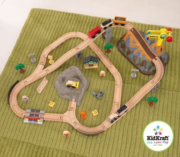 Железная дорога - деревянный игровой набор "Горная стройка", в  контейнере (17805_KE)