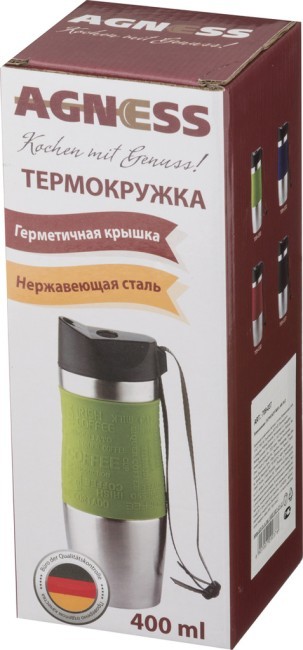 Термокружка agness 360 мл с кнопкой-стоппером, цвет: черный Agness (709-037)