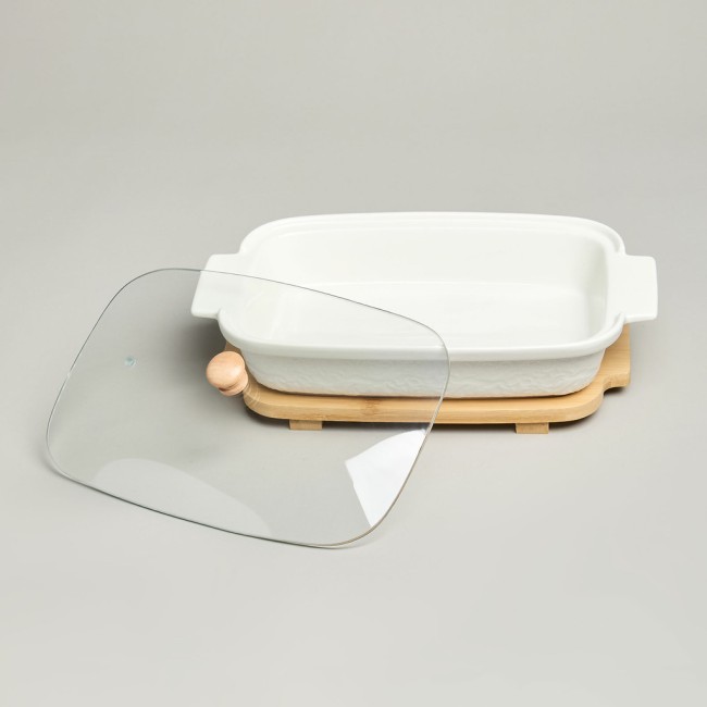 Блюдо для выпекания и сервировки lefard "muse" со стекл.крышкой на дер.подставке 27,5*17*9см 900мл Lefard (587-242)