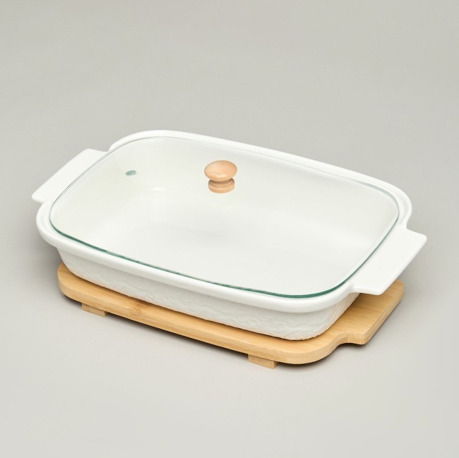 Блюдо для выпекания и сервировки lefard "muse" со стекл.крышкой на дер.подставке 27,5*17*9см 900мл Lefard (587-242)