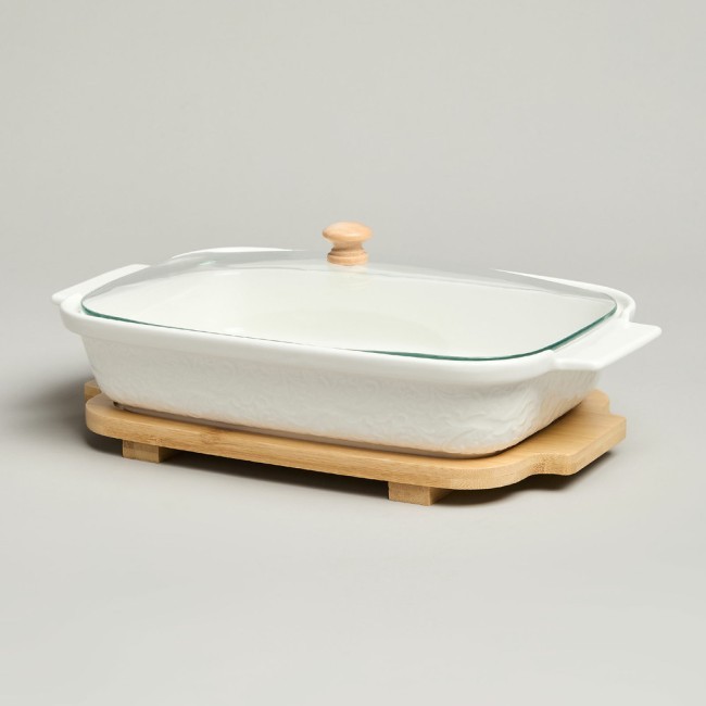 Блюдо для выпекания и сервировки lefard "muse" со стекл.крышкой на дер.подставке 27,5*17*9см 900мл Lefard (587-242)