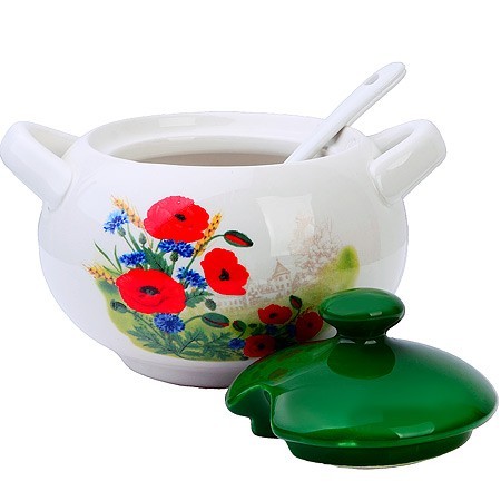 Сахарница с крышкой 375мл с ложкой 3пр Цветущие Маки доломит LR (60282)