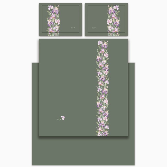 Кпб, евро, "irises" зеленый, сатин, хлопок 100%, подод.200х220-1шт, пр.240х240-1шт, нав.50х70-2шт Lefard (989-001-13)