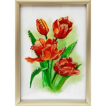 Картина Красные тюльпаны с кристаллами Swarovski (2189)
