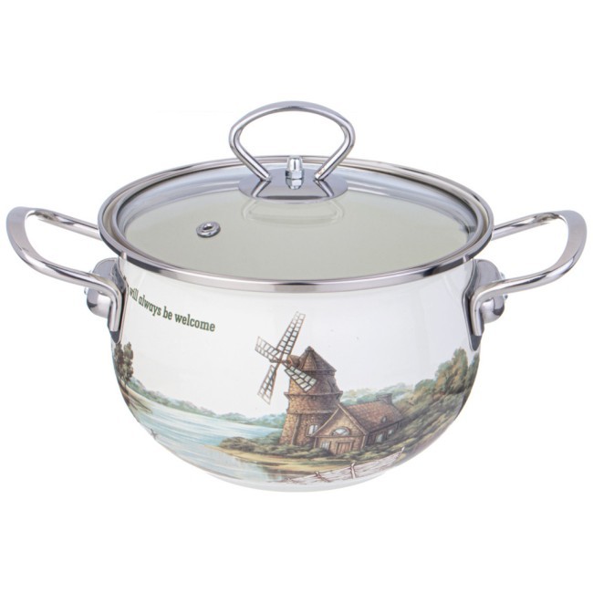 Кастрюля agness эмалированная со стеклянной крышкой серия "family house", 2 л диа.18см Agness (943-066) Кастрюля agness эмалированная со стеклянной крышкой серия "family house", 2 л диа.18см Agness (943-066)