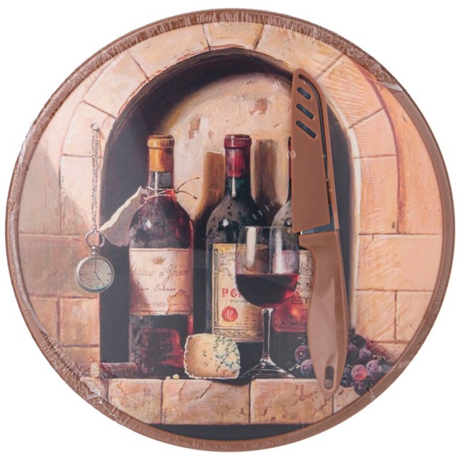 Доска разделочная с ножом диаметр 27,5*1.2 см Agness (895-178)