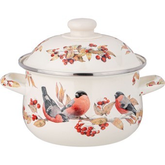 Кастрюля agness эмалированная с эмал.крышкой серия "снегири", 2.0 л, 18*11 см Agness (934-731)