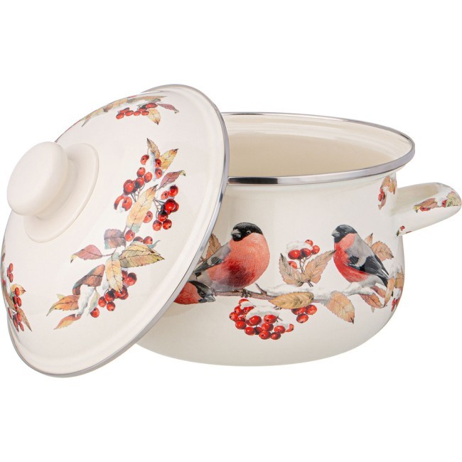 Кастрюля agness эмалированная с эмал.крышкой серия "снегири", 2.0 л, 18*11 см Agness (934-731)