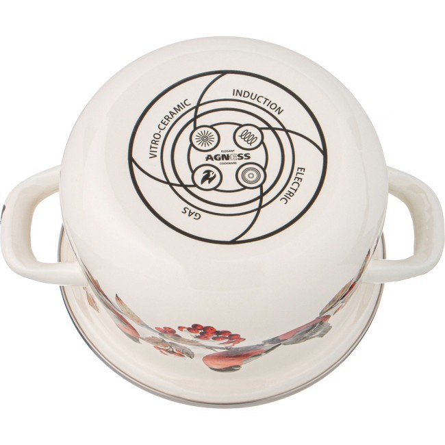 Кастрюля agness эмалированная с эмал.крышкой серия "снегири", 2.0 л, 18*11 см Agness (934-731)