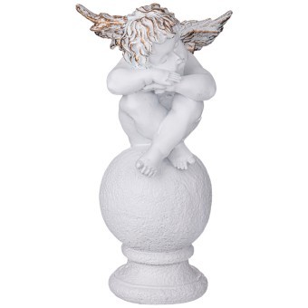 Фигурка декоративная "ангел спящий на шаре" цвет:белый с позолотой высота=42см ИП Шихмурадов (169-575)