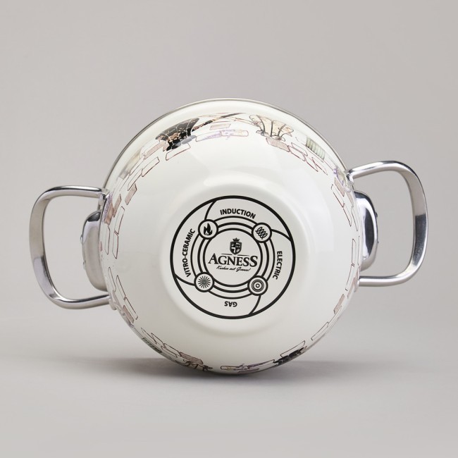 Кастрюля agness эмалированная со стеклянной крышкой серия "lavender cats", 1,5 л диа. 16см Agness (943-075)