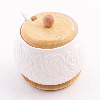 Сахарница на подставке 600 мл фарфор/бамбук LR (60315)