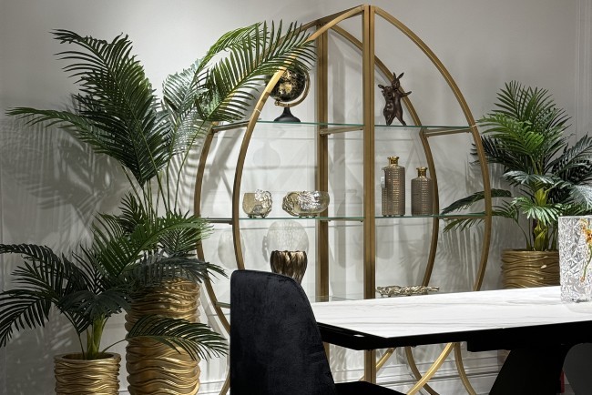 Стеллаж "Полусфера" прозрачное стекло/золото блестящий 71*48*202см (TT-00011863)