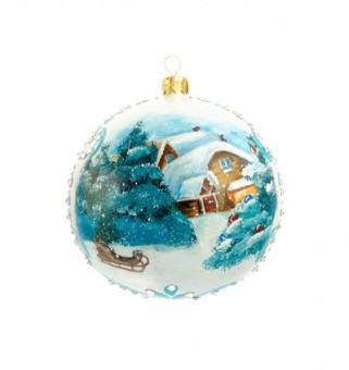 Новогодний шар Снежная деревня с кристаллами Swarovski (2233)