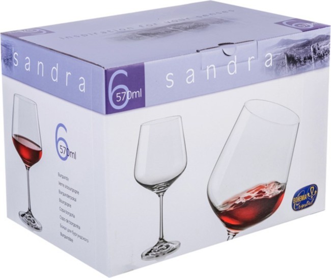 Набор бокалов для вина из 6 шт. "sandra" 570 мл. высота=22 см. Bohemia Crystal (674-606)