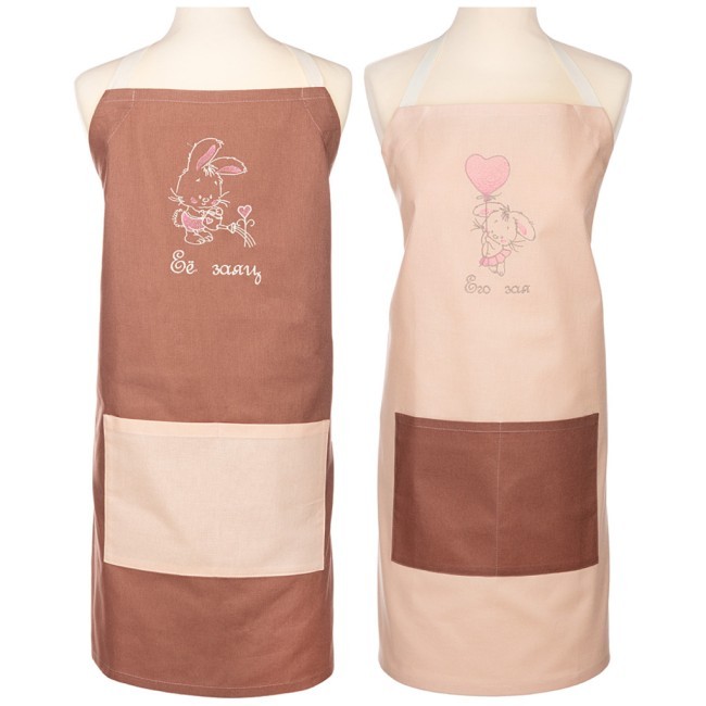 Набор фартуков из 2х-шт "парочка",100% х/б ,кофе+ пудра Lefard (850-605-67)