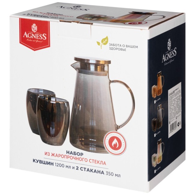 Набор кувшин 1,2 л  и 2 стакана 350 мл Agness (887-182)