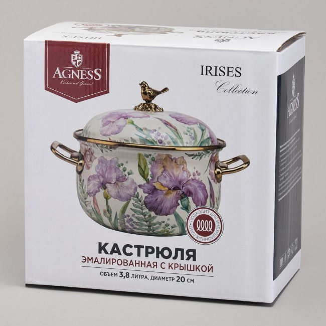 Кастрюля agness эмалированная с крышкой, серия фландрия, 3,8л, диа.20см Agness (950-593) Кастрюля agness эмалированная с крышкой, серия фландрия, 3,8л, диа.20см Agness (950-593)