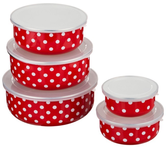 Набор мисок agness  эмалированных с крышками 10 пр. 200/320/560/820/1080 мл Agness (934-285)