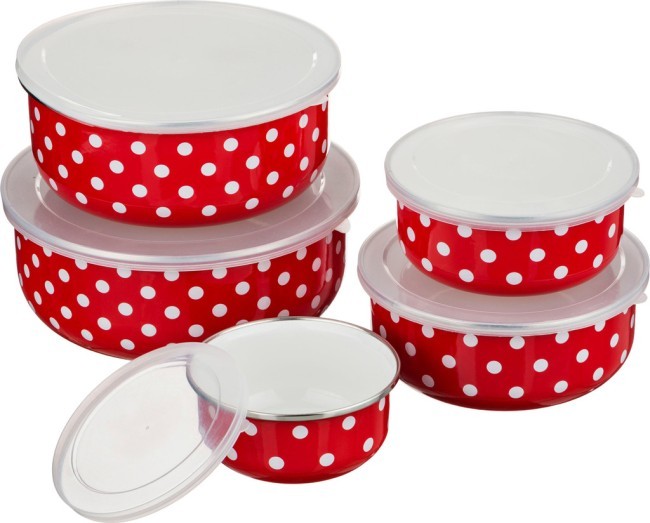 Набор мисок agness  эмалированных с крышками 10 пр. 200/320/560/820/1080 мл Agness (934-285)