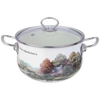 Кастрюля agness эмалированная со стеклянной крышкой серия "family house", 3,8 л диа. 22см Agness (943-068)