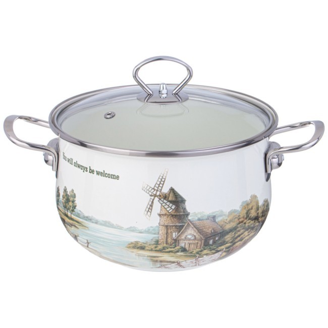 Кастрюля agness эмалированная со стеклянной крышкой серия "family house", 3,8 л диа. 22см Agness (943-068)