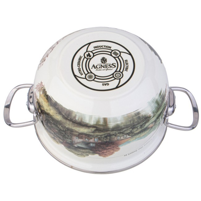 Кастрюля agness эмалированная со стеклянной крышкой серия "family house", 3,8 л диа. 22см Agness (943-068)