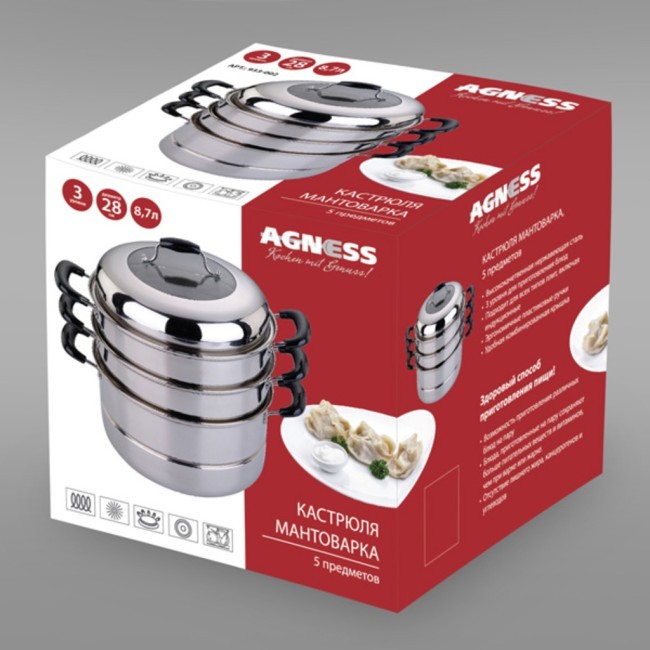 Кастрюля-мантоварка agness 3 уровня диаметр=26 см.7 л. индукционное дно Agness (933-001) Кастрюля-мантоварка agness 3 уровня диаметр=26 см.7 л. индукционное дно Agness (933-001)
