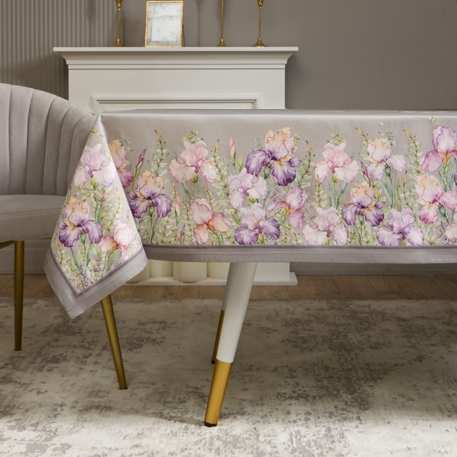 Скатерть "ирисы" 160х220см ,серый, 100% хлопок,твил пропитка Lefard (850-755-21)