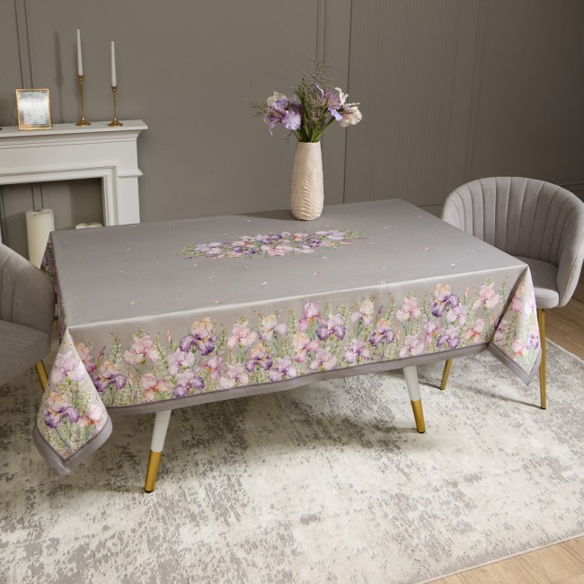 Скатерть "ирисы" 160х220см ,серый, 100% хлопок,твил пропитка Lefard (850-755-21)