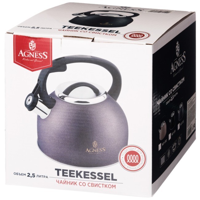 Чайник agness со свистком 2,5 л, black, индукцион. дно Agness (907-251)