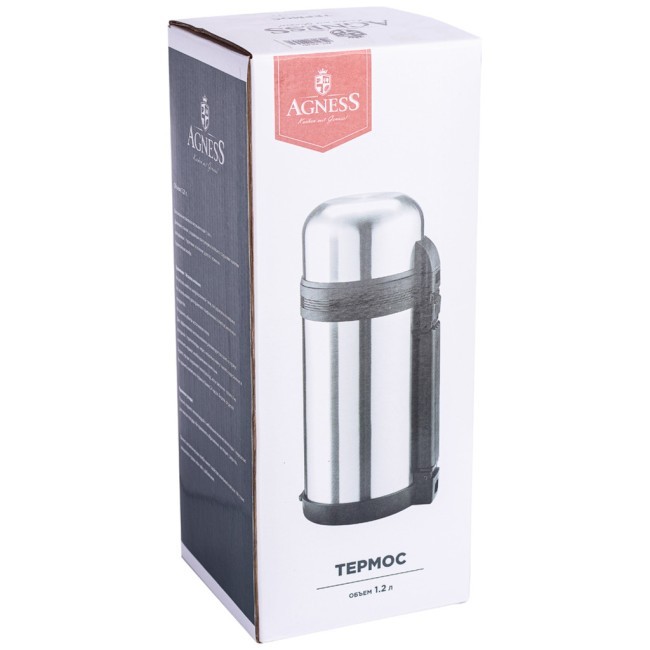 Термос agness с широким горлом 1200 мл крышка-чашка, пластик. чашка, двойная пробка, колба нжс Agness (910-053) Термос agness с широким горлом 1200 мл крышка-чашка, пластик. чашка, двойная пробка, колба нжс Agness (910-053)