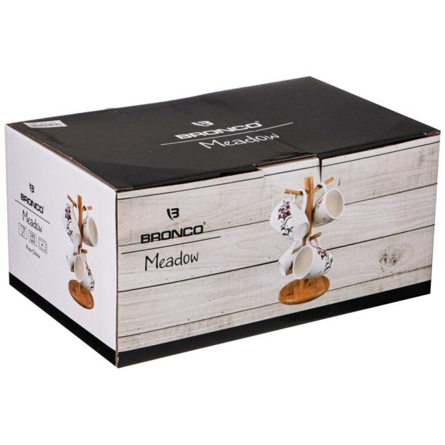 Набор из 4 кружек bronco "meadow" на деревянной подставке 300 мл Bronco (474-131) Набор из 4 кружек bronco "meadow" на деревянной подставке 300 мл Bronco (474-131)
