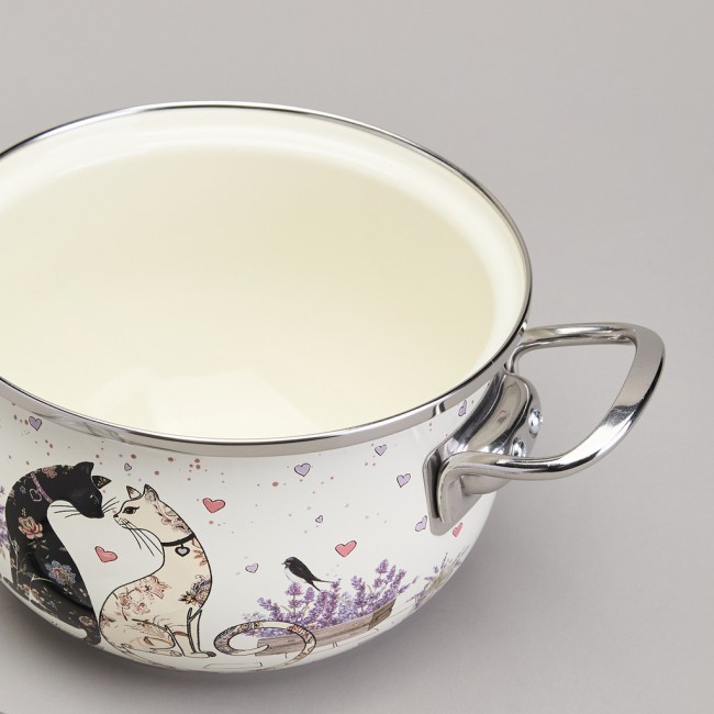 Кастрюля agness эмалированная со стеклянной крышкой серия "lavender cats", 2,0 л диа. 18см Agness (943-076)