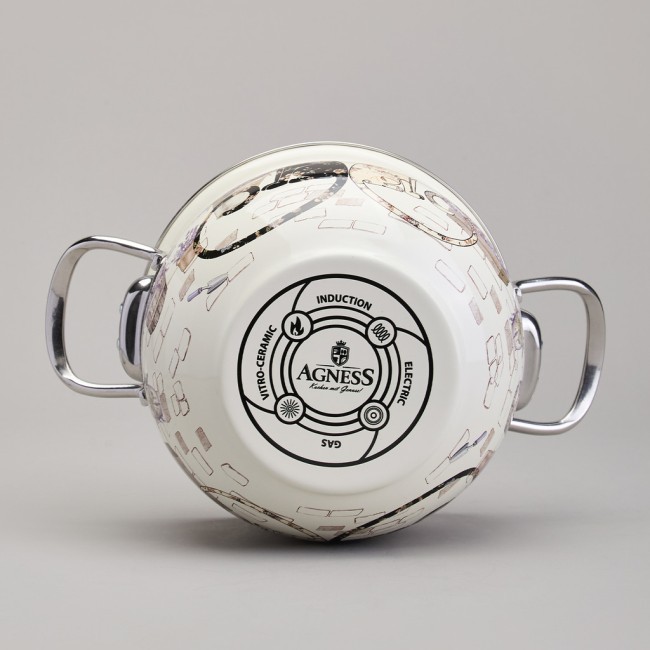 Кастрюля agness эмалированная со стеклянной крышкой серия "lavender cats", 2,0 л диа. 18см Agness (943-076)