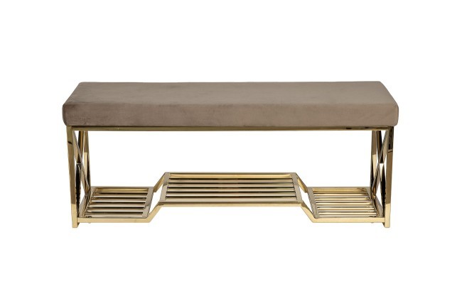 Банкетка велюр серо-бежевый, золото 120*40*47см (TT-00014000) Банкетка велюр серо-бежевый, золото 120*40*47см (TT-00014000)