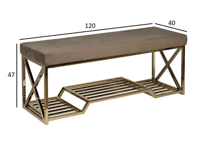 Банкетка велюр серо-бежевый, золото 120*40*47см (TT-00014000) Банкетка велюр серо-бежевый, золото 120*40*47см (TT-00014000)