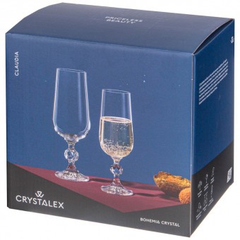 Набор бокалов для шампанского из 6 шт."клаудия" 180 мл.  высота=17,5 см Bohemia Crystal (674-250)