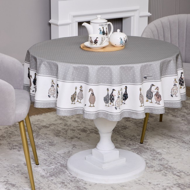 Скатерть круглая "family farm" 150 см ,100% хлопок,серый ,твил, пропитка Lefard (850-750-23) Скатерть круглая "family farm" 150 см ,100% хлопок,серый ,твил, пропитка Lefard (850-750-23)
