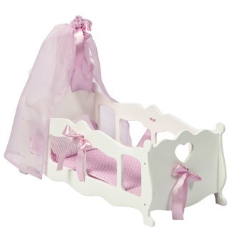 Кроватка - колыбелька для кукол с постельным бельем и балдахином, цвет: белый (PFD120-55)
