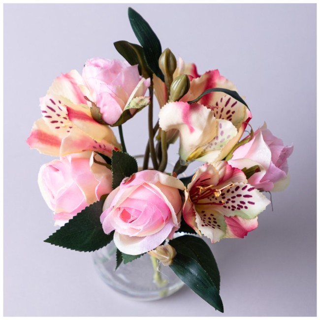 Букет искусственных цветов в круглой вазе высота= 16см Lefard (287-546)