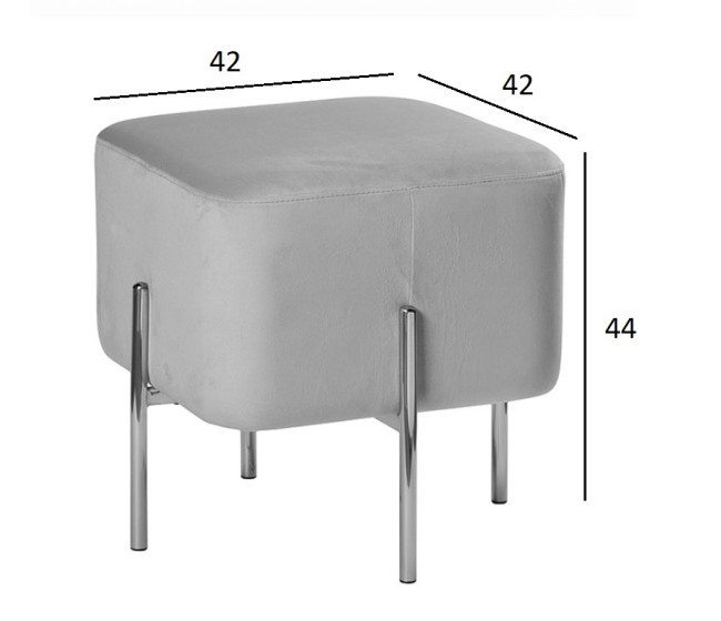 Банкетка велюр светло-серый/хром 42*42*44см (TT-00007817)