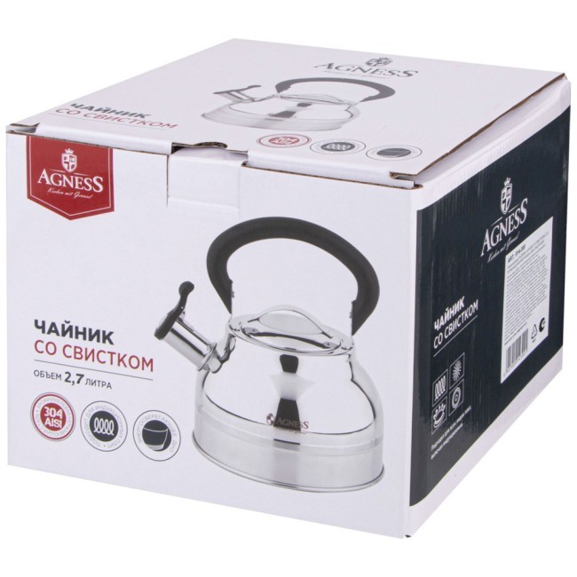 Чайник agness со свистком 2,7л, термоаккумулирующее дно, 304 сталь, индукция Agness (914-300) Чайник agness со свистком 2,7л, термоаккумулирующее дно, 304 сталь, индукция Agness (914-300)
