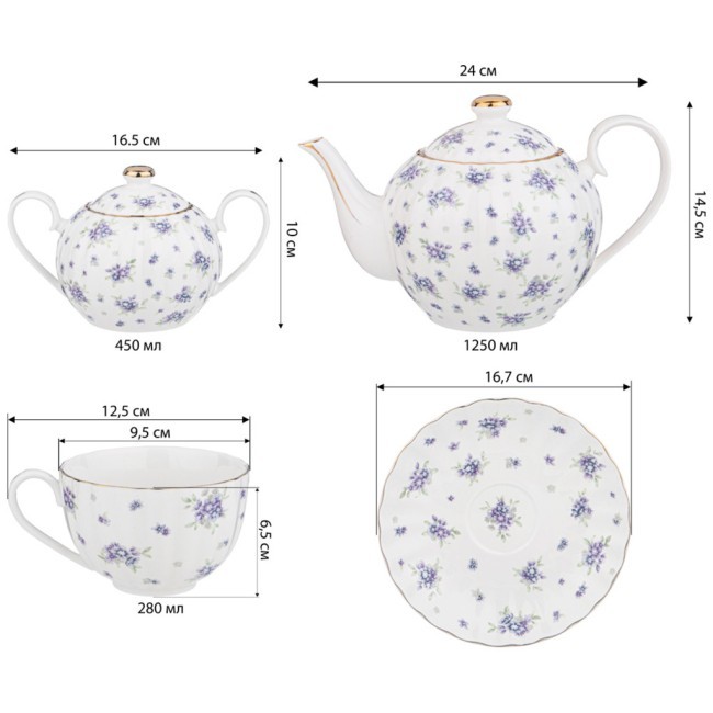 Чайный сервиз lefard "sonnet in blue" на 6 пер. 14 пр. 1200/400/280 мл Lefard (760-763)