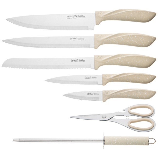 Набор ножей agness с ножницами и мусатом на пластиковой подставке, 8 предметов Agness (911-619) Набор ножей agness с ножницами и мусатом на пластиковой подставке, 8 предметов Agness (911-619)