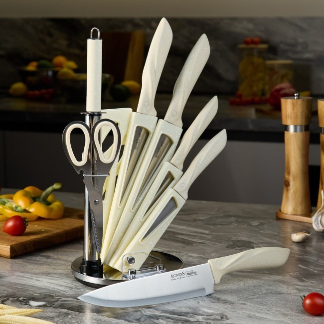 Набор ножей agness с ножницами и мусатом на пластиковой подставке, 8 предметов Agness (911-619) Набор ножей agness с ножницами и мусатом на пластиковой подставке, 8 предметов Agness (911-619)