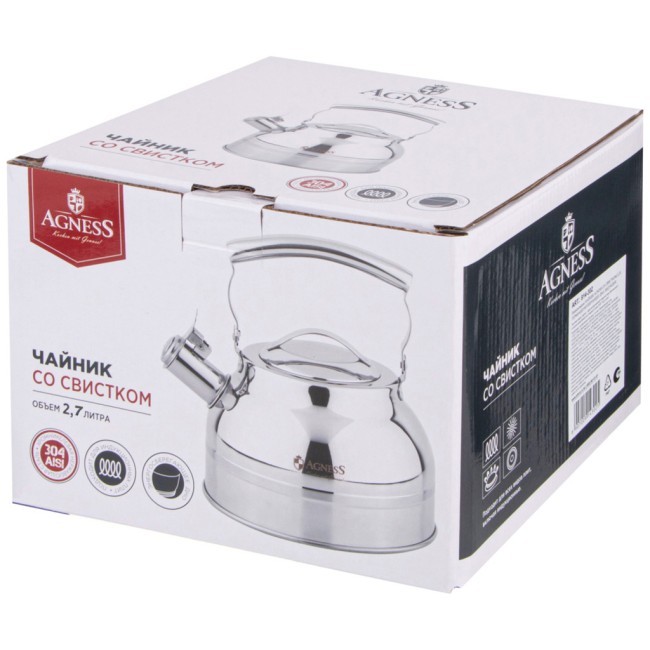 Чайник agness со свистком 2,7л, термоаккумулирующее дно, 304 сталь,  индукция Agness (914-302)